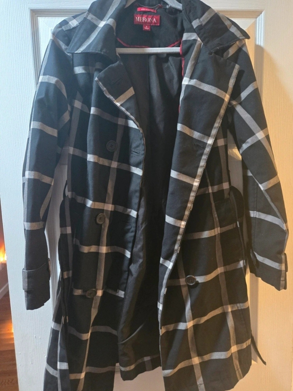 Merona Black and White Windowpane Trench Coat